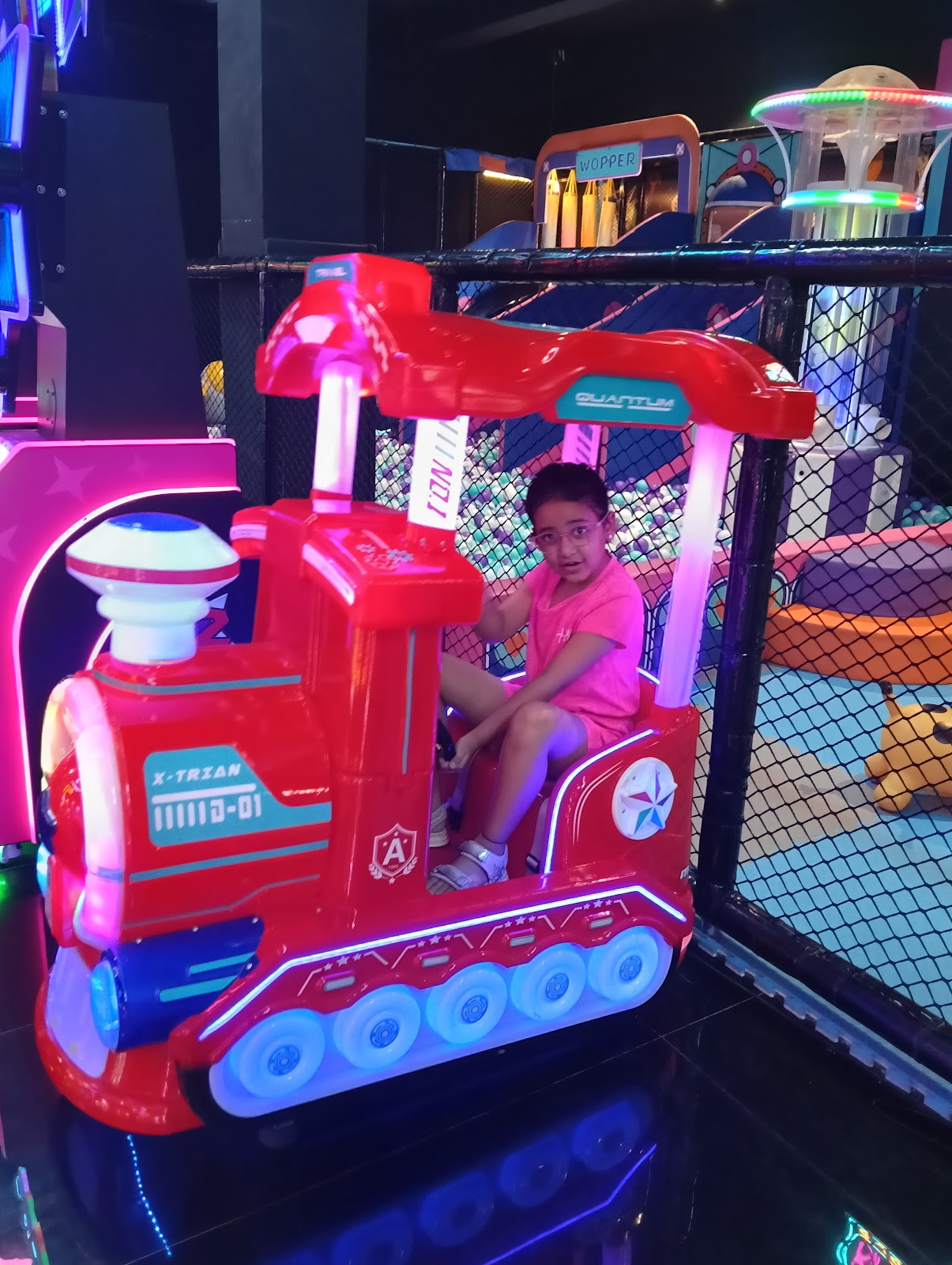Illuminated kiddie locomotive train ride